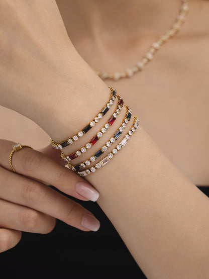 316L Stainless Steel 18K Gold PVD Elegant Square Zircon Bracelet - Square Zircon, Multi-Color, Elegant, Inlaid Wholesale Stainless Steel Jewelry - Sensitive Skin Friendly - Detail 12