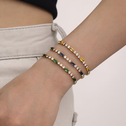 316L Stainless Steel 18K Gold PVD Elegant Square Zircon Bracelet - Square Zircon, Multi-Color, Elegant, Inlaid Wholesale Stainless Steel Jewelry - Sensitive Skin Friendly - Detail 17