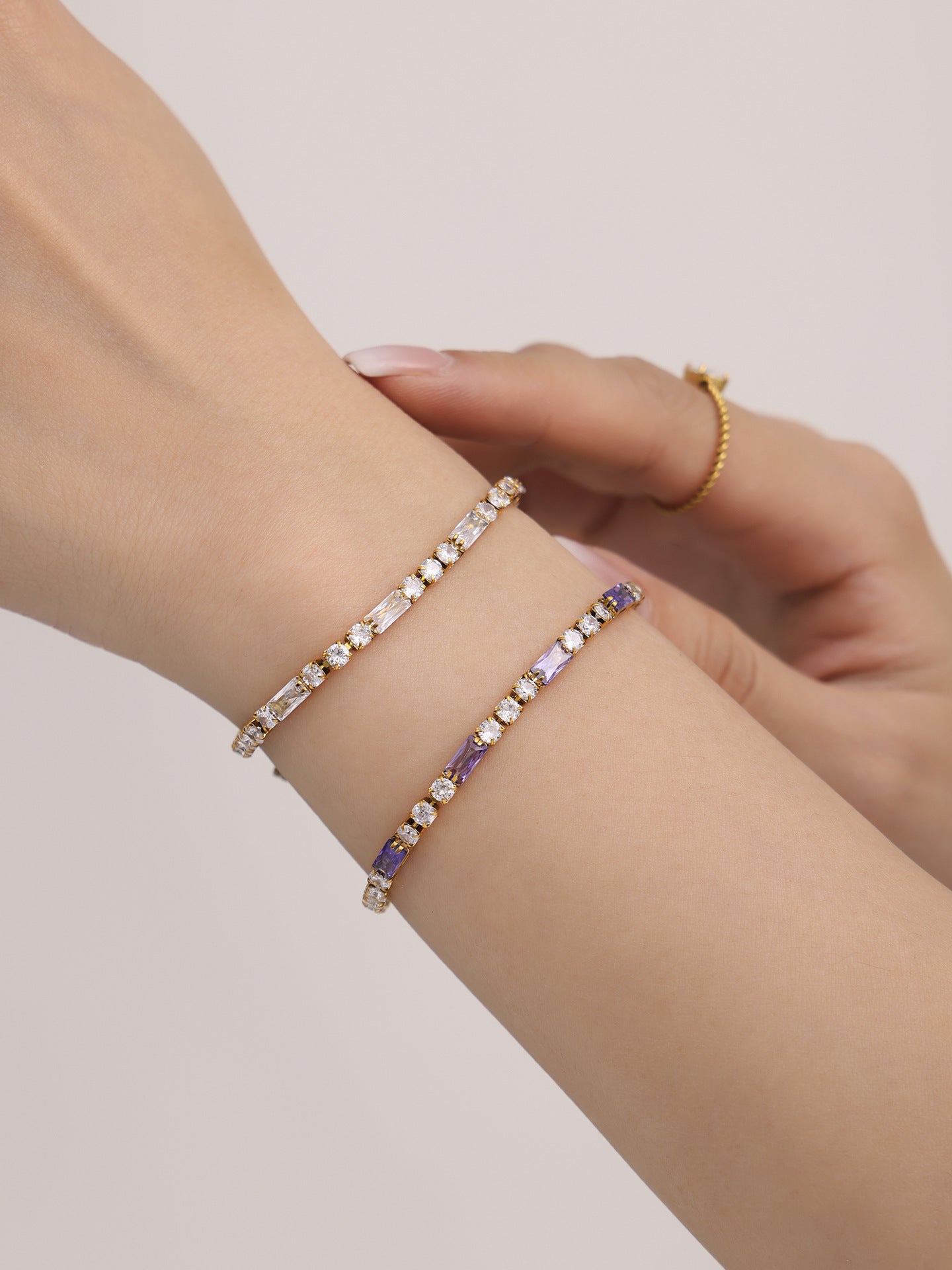 316L Stainless Steel 18K Gold PVD Elegant Square Zircon Bracelet - Square Zircon, Multi-Color, Elegant, Inlaid Wholesale Stainless Steel Jewelry - Sensitive Skin Friendly - Detail 18