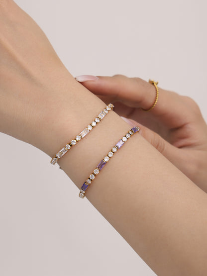 316L Stainless Steel 18K Gold PVD Elegant Square Zircon Bracelet - Square Zircon, Multi-Color, Elegant, Inlaid Wholesale Stainless Steel Jewelry - Sensitive Skin Friendly - Detail 18