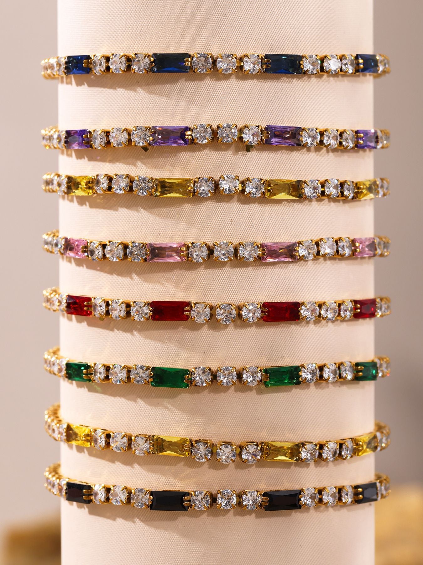 316L Stainless Steel 18K Gold PVD Elegant Square Zircon Bracelet - Square Zircon, Multi-Color, Elegant, Inlaid Wholesale Stainless Steel Jewelry - Sensitive Skin Friendly - Detail 19