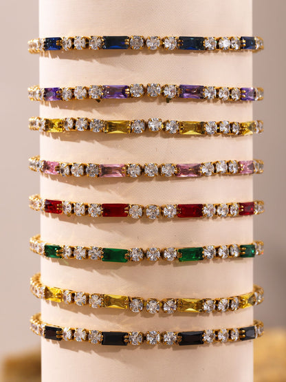 316L Stainless Steel 18K Gold PVD Elegant Square Zircon Bracelet - Square Zircon, Multi-Color, Elegant, Inlaid Wholesale Stainless Steel Jewelry - Sensitive Skin Friendly - Detail 19