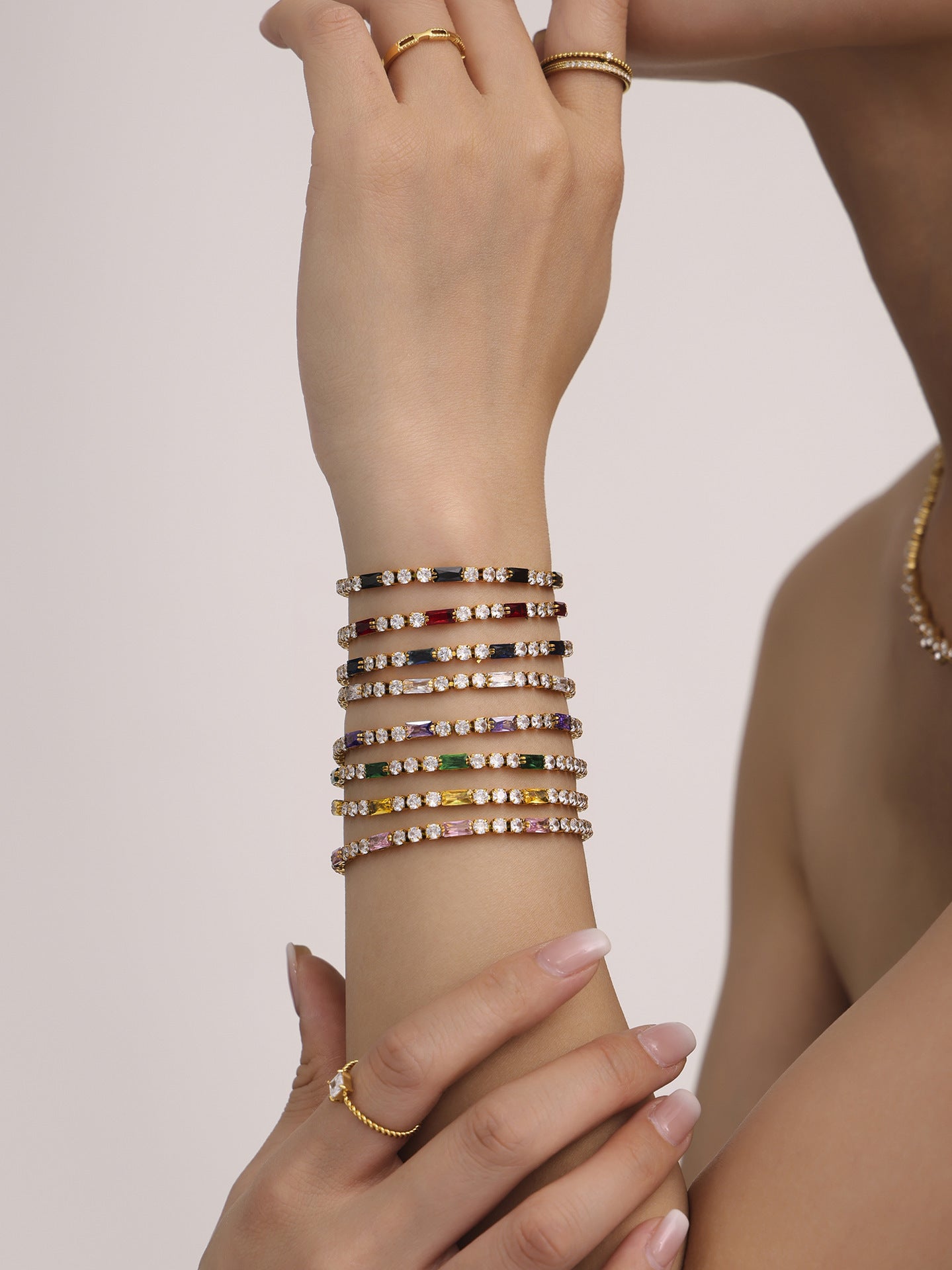 316L Stainless Steel 18K Gold PVD Elegant Square Zircon Bracelet - Square Zircon, Multi-Color, Elegant, Inlaid Wholesale Stainless Steel Jewelry - Sensitive Skin Friendly - Detail 2