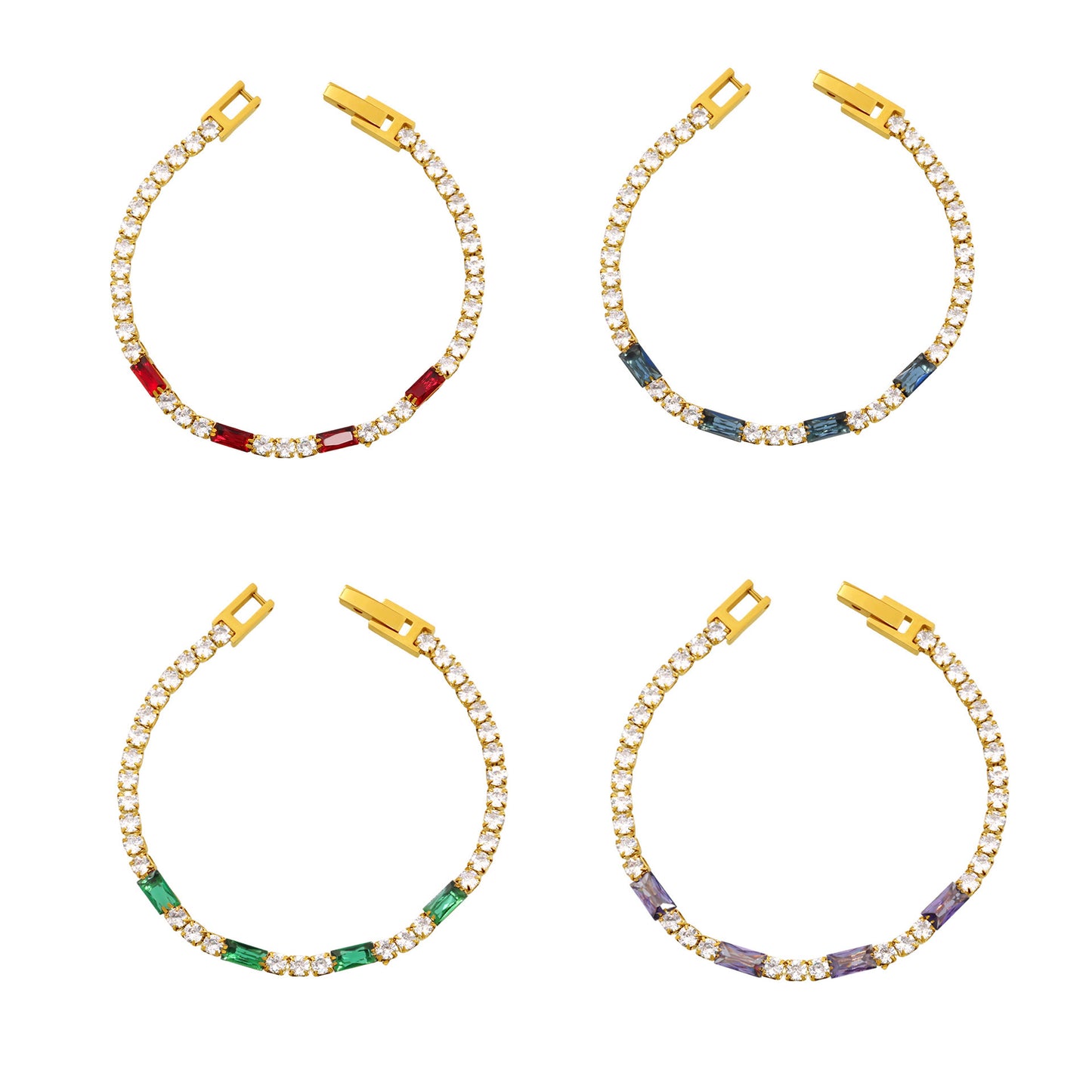316L Stainless Steel 18K Gold PVD Elegant Square Zircon Bracelet - Square Zircon, Multi-Color, Elegant, Inlaid Wholesale Stainless Steel Jewelry - Sensitive Skin Friendly - Detail 20