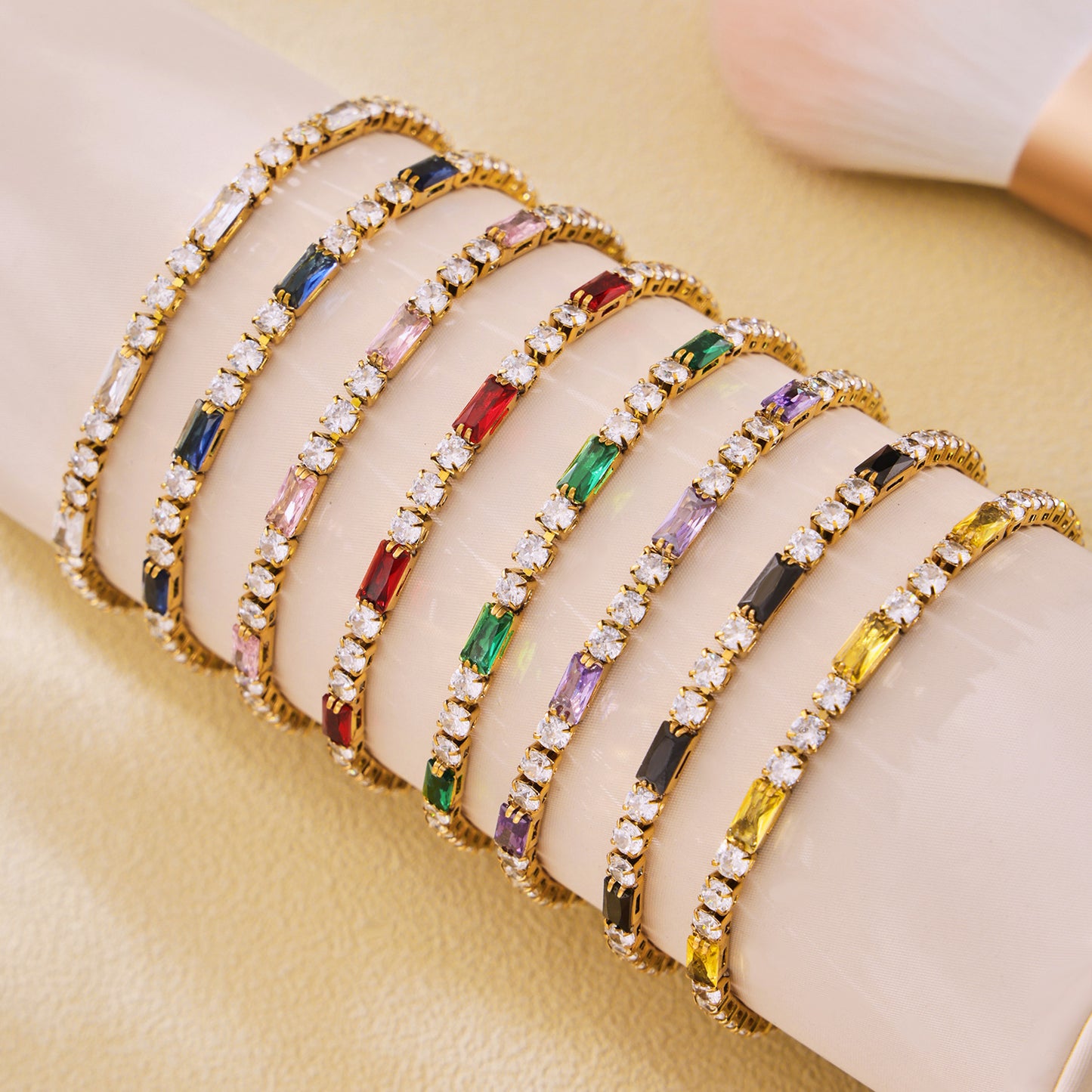 316L Stainless Steel 18K Gold PVD Elegant Square Zircon Bracelet - Square Zircon, Multi-Color, Elegant, Inlaid Wholesale Stainless Steel Jewelry - Sensitive Skin Friendly - Detail 21