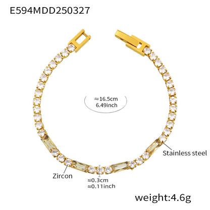 316L Stainless Steel 18K Gold PVD Elegant Square Zircon Bracelet - Square Zircon, Multi-Color, Elegant, Inlaid Wholesale Stainless Steel Jewelry - Sensitive Skin Friendly - Detail 22