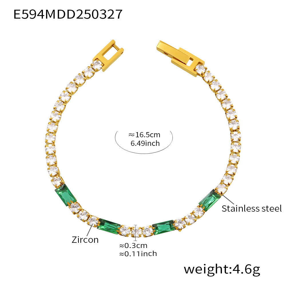 316L Stainless Steel 18K Gold PVD Elegant Square Zircon Bracelet - Square Zircon, Multi-Color, Elegant, Inlaid Wholesale Stainless Steel Jewelry - Sensitive Skin Friendly - Detail 23