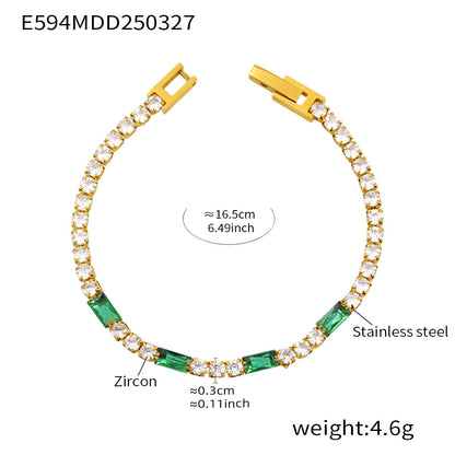 316L Stainless Steel 18K Gold PVD Elegant Square Zircon Bracelet - Square Zircon, Multi-Color, Elegant, Inlaid Wholesale Stainless Steel Jewelry - Sensitive Skin Friendly - Detail 23