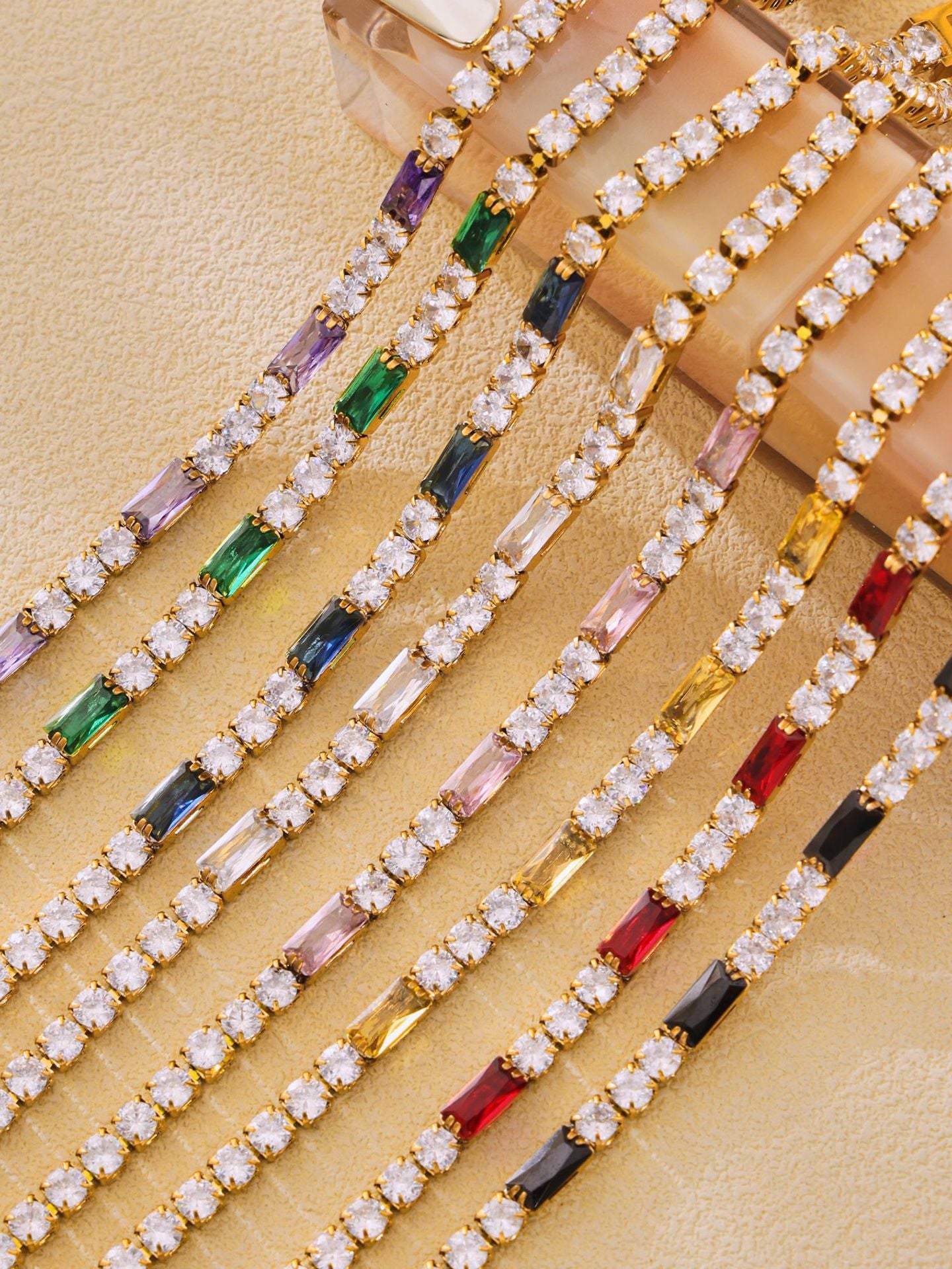 316L Stainless Steel 18K Gold PVD Elegant Square Zircon Bracelet - Square Zircon, Multi-Color, Elegant, Inlaid Wholesale Stainless Steel Jewelry - Sensitive Skin Friendly - Detail 24