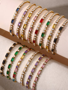 316L Stainless Steel 18K Gold PVD Elegant Square Zircon Bracelet - Square Zircon, Multi-Color, Elegant, Inlaid Wholesale Stainless Steel Jewelry - Sensitive Skin Friendly - Detail 9