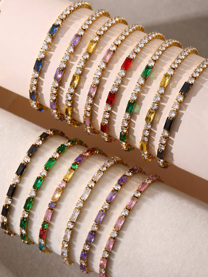 316L Stainless Steel 18K Gold PVD Elegant Square Zircon Bracelet - Square Zircon, Multi-Color, Elegant, Inlaid Wholesale Stainless Steel Jewelry - Sensitive Skin Friendly - Detail 9