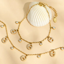 316L Stainless Steel 18K Gold PVD Embedded Zircon Necklace Set - Vintage Gold Band Embedded Zircon Wholesale Stainless Steel Jewelry - Sensitive Skin Friendly - Detail 3