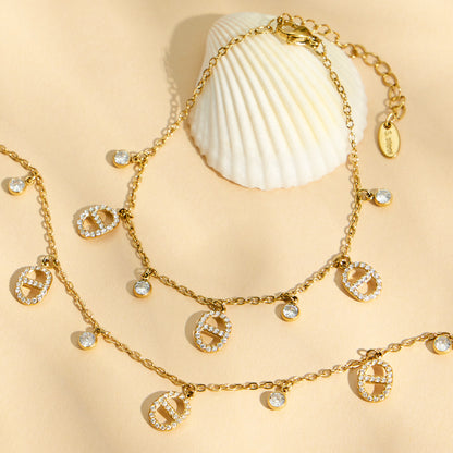 316L Stainless Steel 18K Gold PVD Embedded Zircon Necklace Set - Vintage Gold Band Embedded Zircon Wholesale Stainless Steel Jewelry - Sensitive Skin Friendly - Detail 3