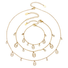 316L Stainless Steel 18K Gold PVD Embedded Zircon Necklace Set - Vintage Gold Band Embedded Zircon Wholesale Stainless Steel Jewelry - Sensitive Skin Friendly - Detail 4