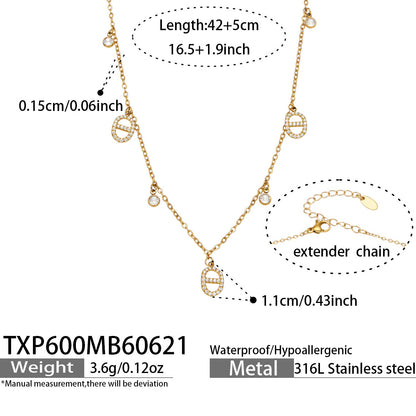316L Stainless Steel 18K Gold PVD Embedded Zircon Necklace Set - Vintage Gold Band Embedded Zircon Wholesale Stainless Steel Jewelry - Sensitive Skin Friendly - Detail 5