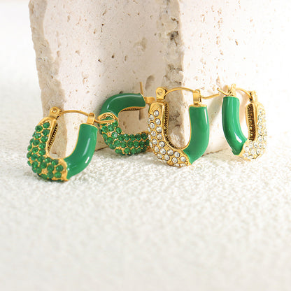 316L Stainless Steel 18K Gold PVD Emerald Drop Earrings - Emerald Drop Earrings Vintage Zircon Wholesale Stainless Steel Jewelry - Sensitive Skin Friendly - Detail 1