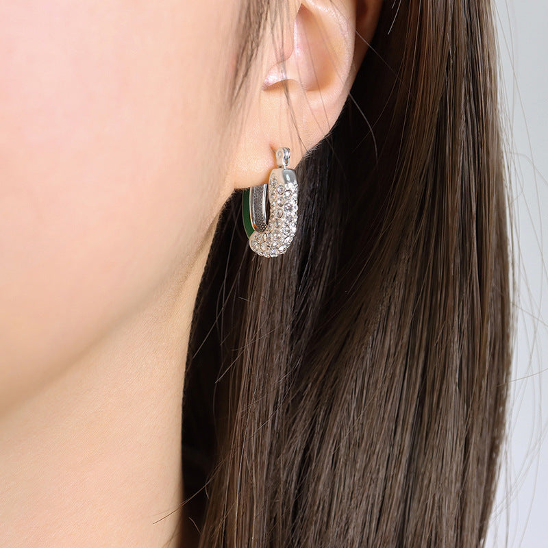 316L Stainless Steel 18K Gold PVD Emerald Drop Earrings - Emerald Drop Earrings Vintage Zircon Wholesale Stainless Steel Jewelry - Sensitive Skin Friendly - Detail 3