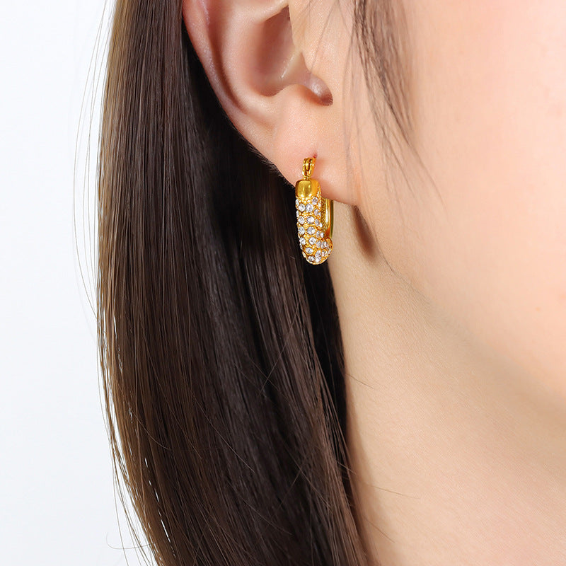 316L Stainless Steel 18K Gold PVD Emerald Drop Earrings - Emerald Drop Earrings Vintage Zircon Wholesale Stainless Steel Jewelry - Sensitive Skin Friendly - Detail 5