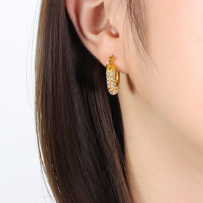 316L Stainless Steel 18K Gold PVD Emerald Drop Earrings - Emerald Drop Earrings Vintage Zircon Wholesale Stainless Steel Jewelry - Sensitive Skin Friendly - Detail 5