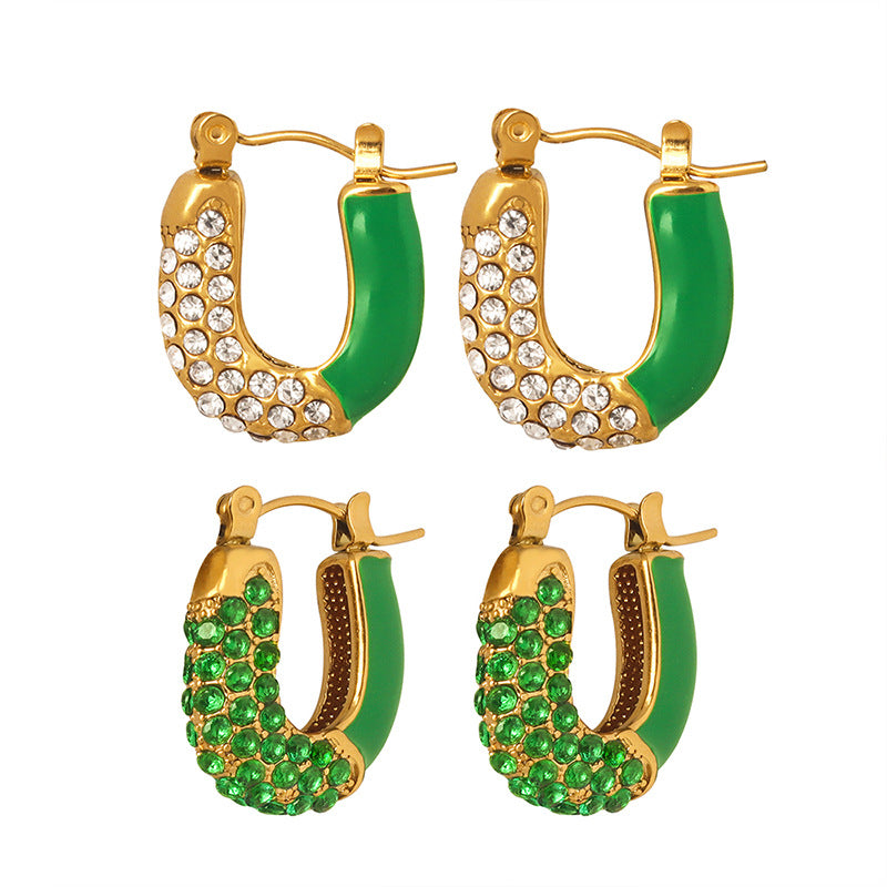 316L Stainless Steel 18K Gold PVD Emerald Drop Earrings - Emerald Drop Earrings Vintage Zircon Wholesale Stainless Steel Jewelry - Sensitive Skin Friendly - Detail 7