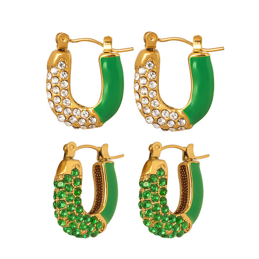 316L Stainless Steel 18K Gold PVD Emerald Drop Earrings - Emerald Drop Earrings Vintage Zircon Wholesale Stainless Steel Jewelry - Sensitive Skin Friendly - Detail 7