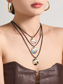316L Stainless Steel 18K Gold PVD Enamel Flower Adjustable Long Necklace - Enamel Flower, Long Adjustable, Gold, Floral, Modern Wholesale Stainless Steel Jewelry - Sensitive Skin Friendly - Detail 10