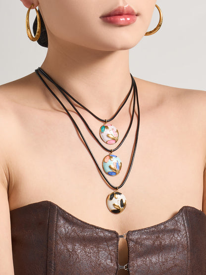 316L Stainless Steel 18K Gold PVD Enamel Flower Adjustable Long Necklace - Enamel Flower, Long Adjustable, Gold, Floral, Modern Wholesale Stainless Steel Jewelry - Sensitive Skin Friendly - Detail 10