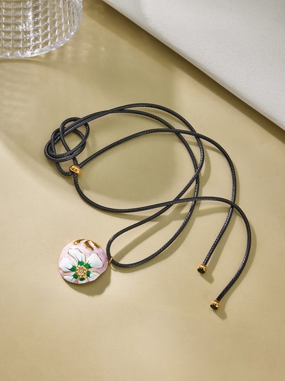 316L Stainless Steel 18K Gold PVD Enamel Flower Adjustable Long Necklace - Enamel Flower, Long Adjustable, Gold, Floral, Modern Wholesale Stainless Steel Jewelry - Sensitive Skin Friendly - Detail 15