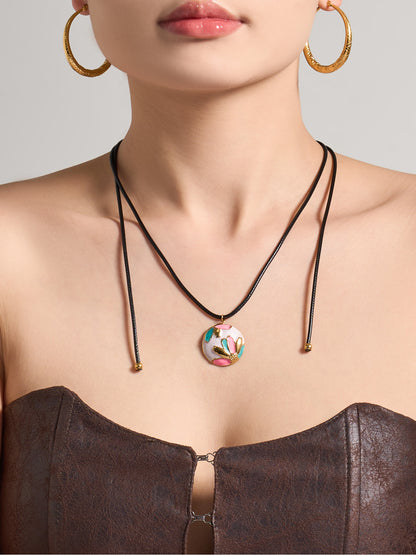 316L Stainless Steel 18K Gold PVD Enamel Flower Adjustable Long Necklace - Enamel Flower, Long Adjustable, Gold, Floral, Modern Wholesale Stainless Steel Jewelry - Sensitive Skin Friendly - Detail 16