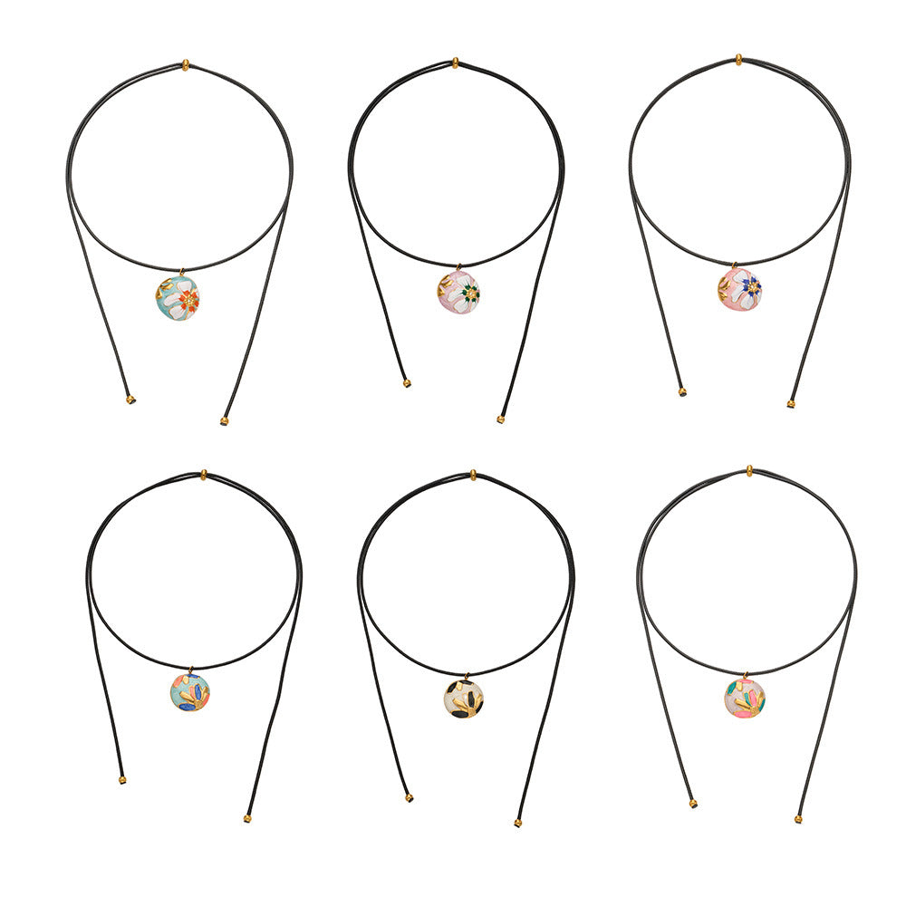 316L Stainless Steel 18K Gold PVD Enamel Flower Adjustable Long Necklace - Enamel Flower, Long Adjustable, Gold, Floral, Modern Wholesale Stainless Steel Jewelry - Sensitive Skin Friendly - Detail 17