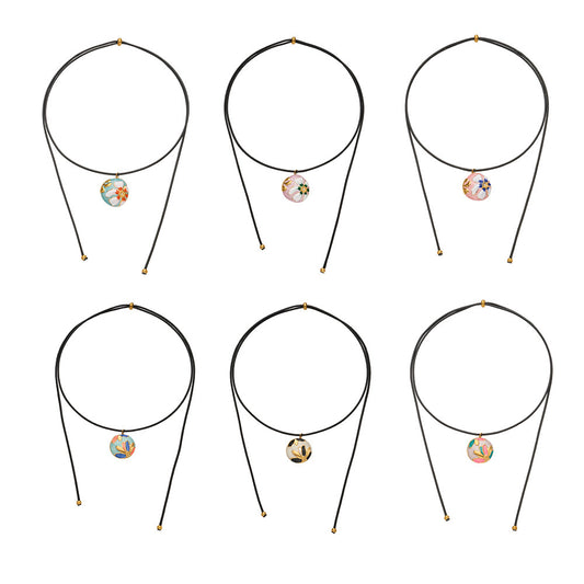 316L Stainless Steel 18K Gold PVD Enamel Flower Adjustable Long Necklace - Enamel Flower, Long Adjustable, Gold, Floral, Modern Wholesale Stainless Steel Jewelry - Sensitive Skin Friendly - Detail 17