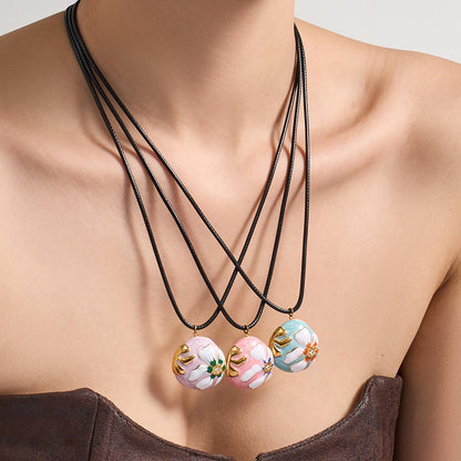 316L Stainless Steel 18K Gold PVD Enamel Flower Adjustable Long Necklace - Enamel Flower, Long Adjustable, Gold, Floral, Modern Wholesale Stainless Steel Jewelry - Sensitive Skin Friendly - Detail 19