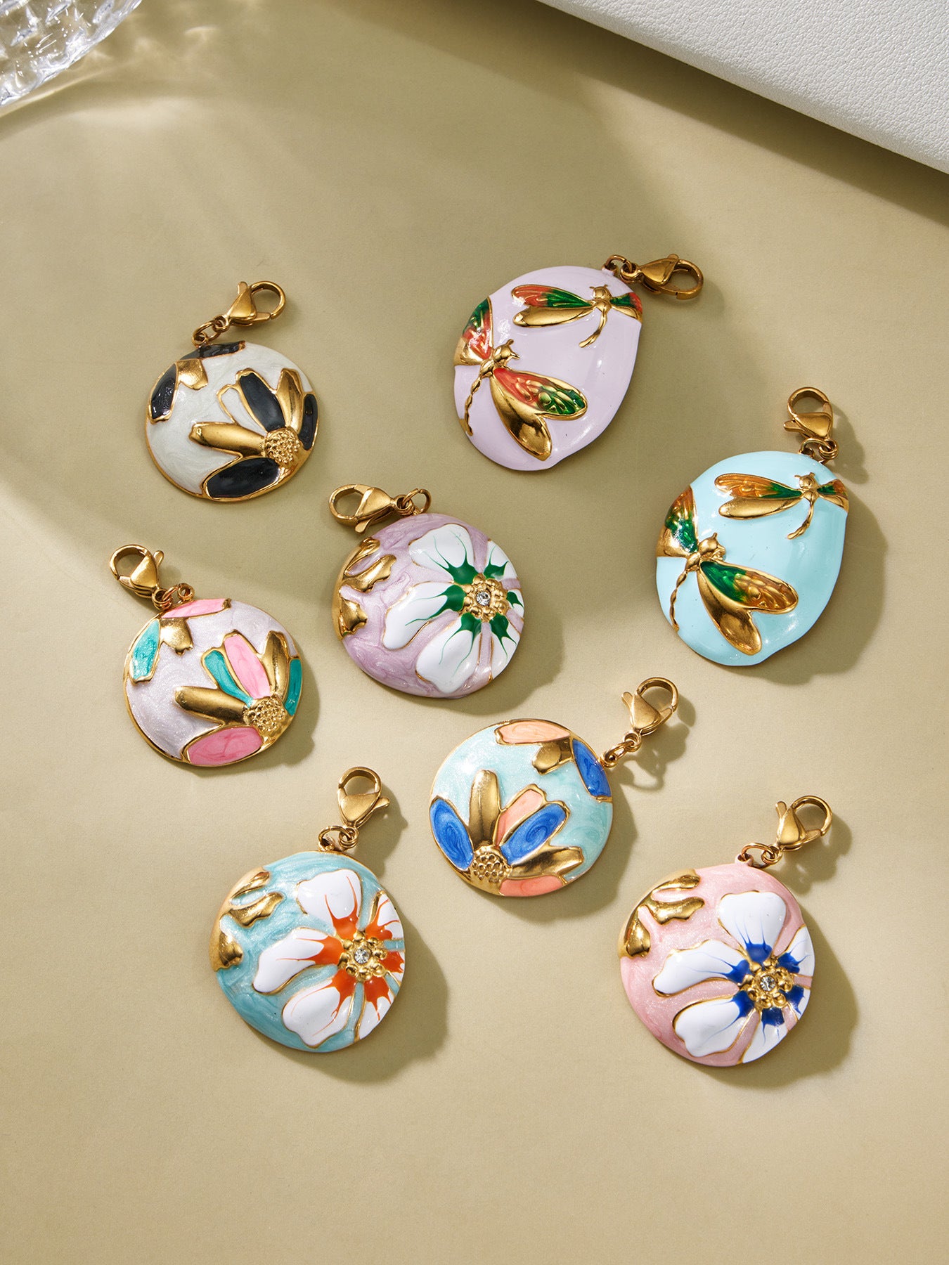 316L Stainless Steel 18K Gold PVD Enamel Flower Adjustable Long Necklace - Enamel Flower, Long Adjustable, Gold, Floral, Modern Wholesale Stainless Steel Jewelry - Sensitive Skin Friendly - Detail 4
