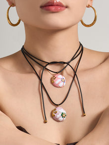 316L Stainless Steel 18K Gold PVD Enamel Flower Adjustable Long Necklace - Enamel Flower, Long Adjustable, Gold, Floral, Modern Wholesale Stainless Steel Jewelry - Sensitive Skin Friendly - Detail 5