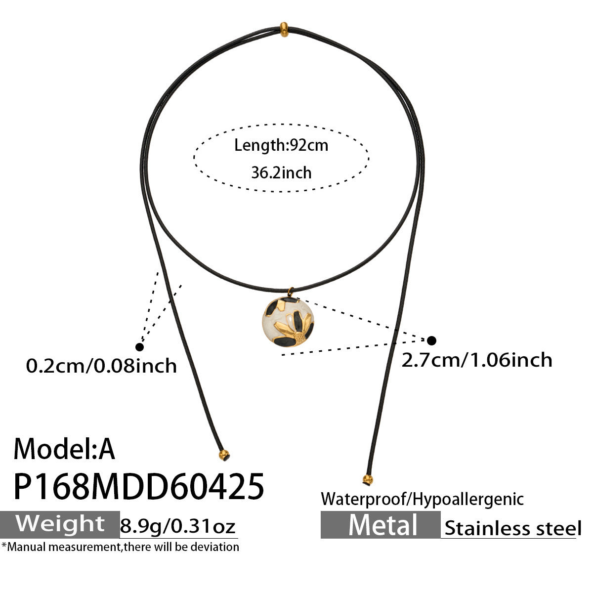 316L Stainless Steel 18K Gold PVD Enamel Flower Adjustable Long Necklace - Enamel Flower, Long Adjustable, Gold, Floral, Modern Wholesale Stainless Steel Jewelry - Sensitive Skin Friendly - Detail 7