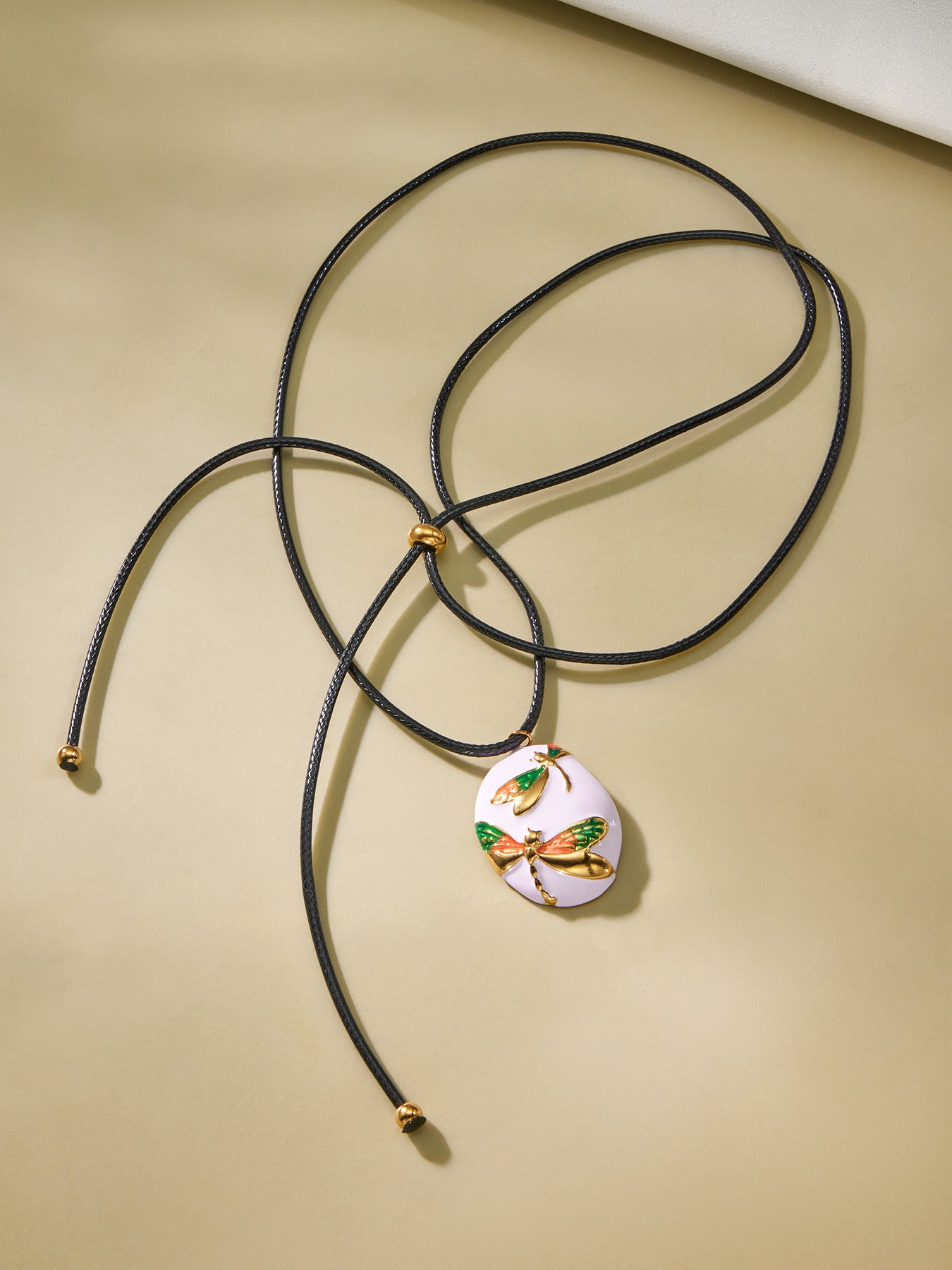 316L Stainless Steel 18K Gold PVD Enamel Flower Adjustable Long Necklace - Enamel Flower, Long Adjustable, Gold, Floral, Modern Wholesale Stainless Steel Jewelry - Sensitive Skin Friendly - Detail 9