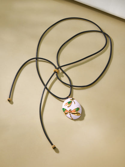 316L Stainless Steel 18K Gold PVD Enamel Flower Adjustable Long Necklace - Enamel Flower, Long Adjustable, Gold, Floral, Modern Wholesale Stainless Steel Jewelry - Sensitive Skin Friendly - Detail 9