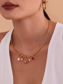 316L Stainless Steel 18K Gold PVD Enamel Fruit Zircon Multi Pendant Elastic Necklace - Colorful Enamel Fruit Multi Pendant Zircon Modern Elastic Necklace Wholesale Stainless Steel Jewelry - Sensitive Skin Friendly - Detail 2