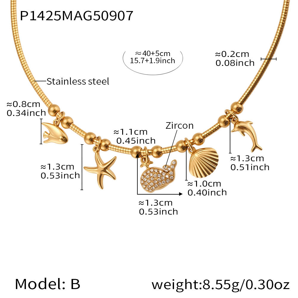 316L Stainless Steel 18K Gold PVD Enamel Fruit Zircon Multi Pendant Elastic Necklace - Colorful Enamel Fruit Multi Pendant Zircon Modern Elastic Necklace Wholesale Stainless Steel Jewelry - Sensitive Skin Friendly - Detail 3