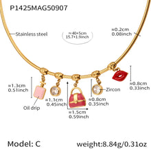 316L Stainless Steel 18K Gold PVD Enamel Fruit Zircon Multi Pendant Elastic Necklace - Colorful Enamel Fruit Multi Pendant Zircon Modern Elastic Necklace Wholesale Stainless Steel Jewelry - Sensitive Skin Friendly - Detail 5