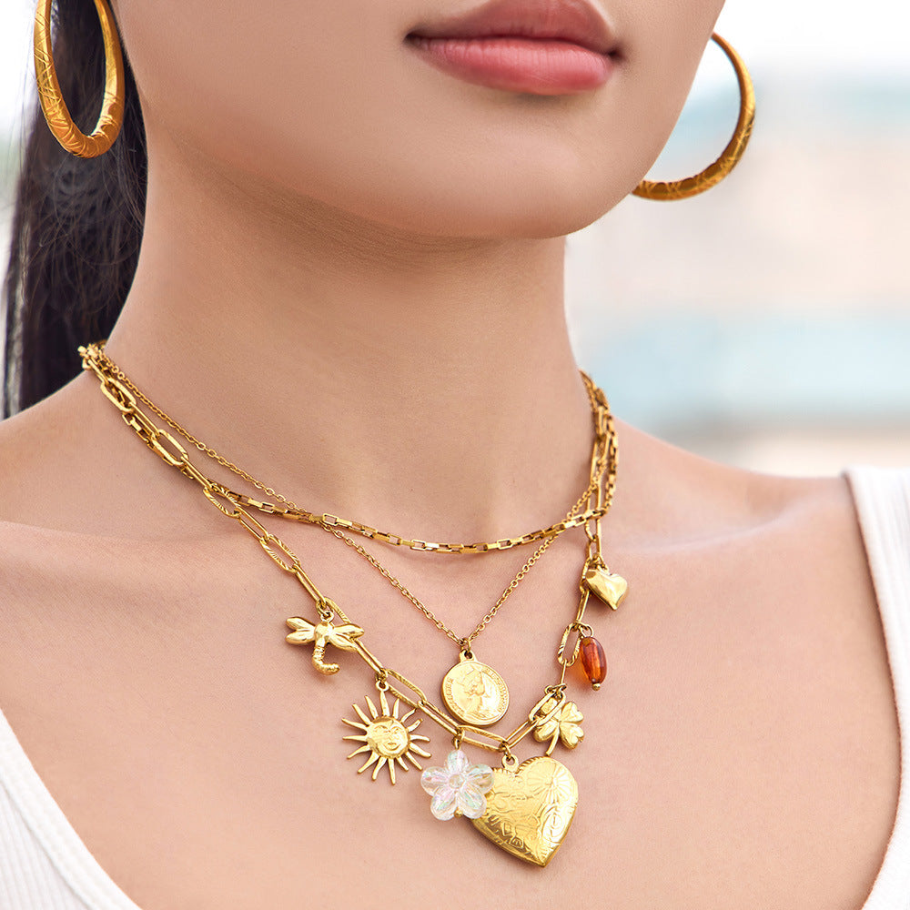 316L Stainless Steel 18K Gold PVD Enamel Heart Necklace - Enamel Heart, Gold Pendant Wholesale Stainless Steel Jewelry - Sensitive Skin Friendly - Detail 14