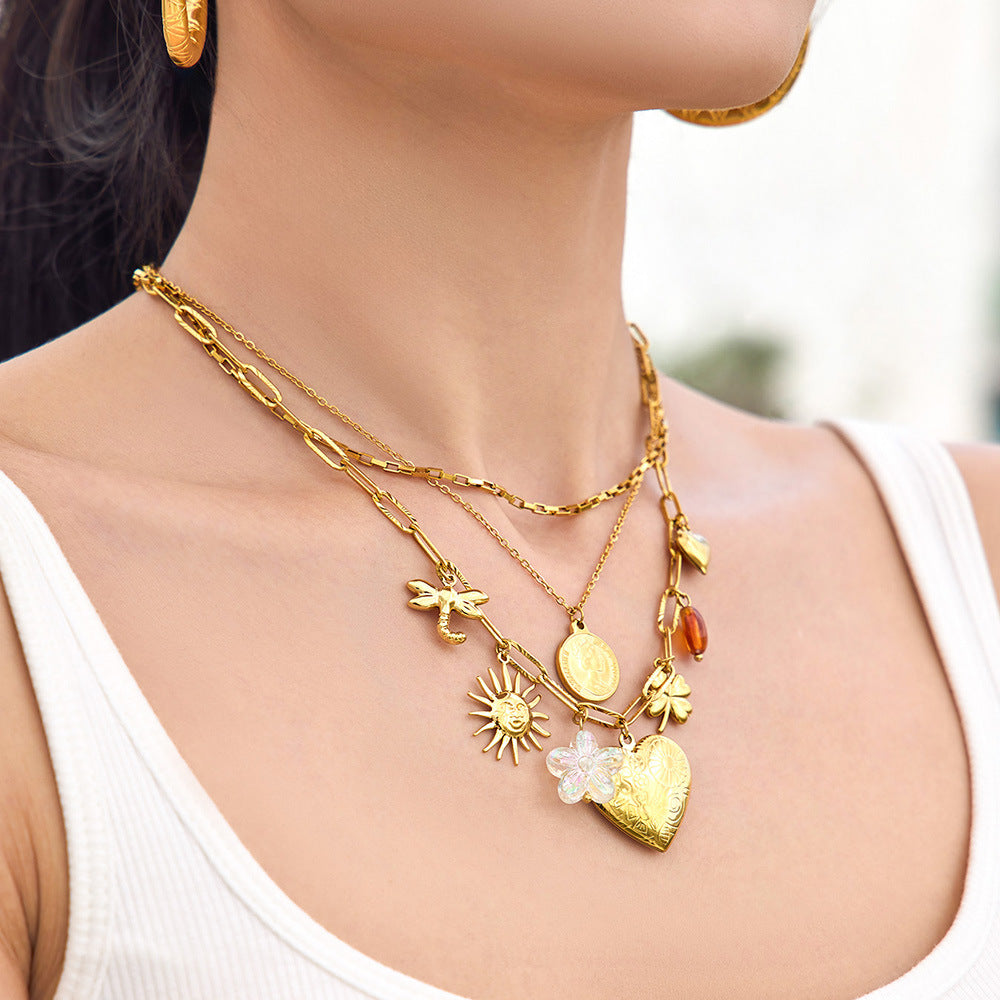 316L Stainless Steel 18K Gold PVD Enamel Heart Necklace - Enamel Heart, Gold Pendant Wholesale Stainless Steel Jewelry - Sensitive Skin Friendly - Detail 21