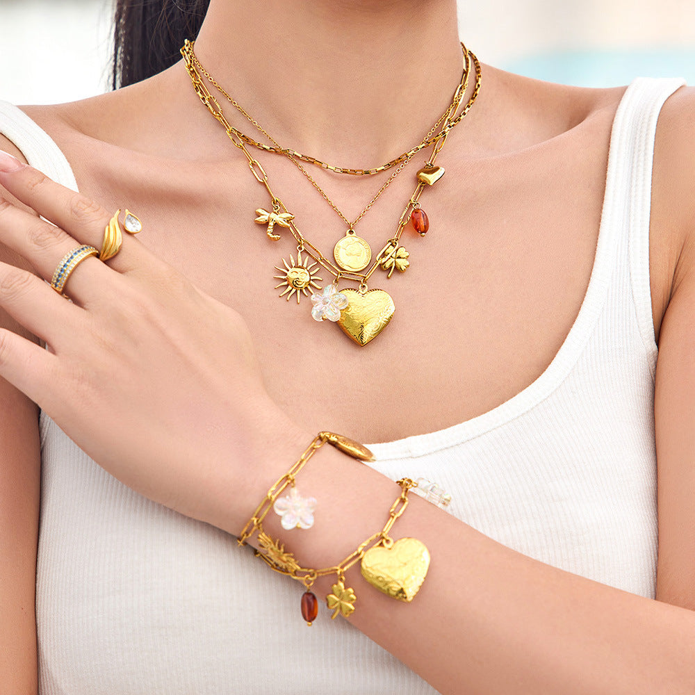 316L Stainless Steel 18K Gold PVD Enamel Heart Necklace - Enamel Heart, Gold Pendant Wholesale Stainless Steel Jewelry - Sensitive Skin Friendly - Detail 23