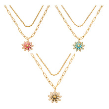 316L Stainless Steel 18K Gold PVD Enamel Layered Daisy Pendant Necklace - Enamel Daisy Pendant, Layered Necklace, Gold, Floral Wholesale Stainless Steel Jewelry - Sensitive Skin Friendly - Detail 11