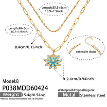 316L Stainless Steel 18K Gold PVD Enamel Layered Daisy Pendant Necklace - Enamel Daisy Pendant, Layered Necklace, Gold, Floral Wholesale Stainless Steel Jewelry - Sensitive Skin Friendly - Detail 7