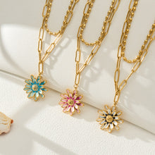 316L Stainless Steel 18K Gold PVD Enamel Layered Daisy Pendant Necklace - Enamel Daisy Pendant, Layered Necklace, Gold, Floral Wholesale Stainless Steel Jewelry - Sensitive Skin Friendly - Detail 8