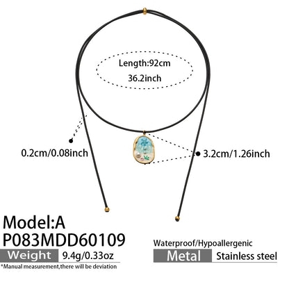 316L Stainless Steel 18K Gold PVD Enamel Seashell Faux Pearl Pendant Black Rope Necklace - Enamel, Seashell, Faux Pearl, Black Rope, Coastal, Vacation Style, Pendant Necklace, Gold Necklace Wholesale Stainless Steel Jewelry - Sensitive Skin Friendly - Detail 11