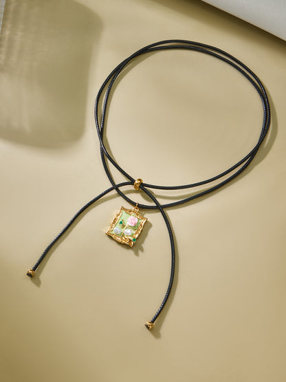316L Stainless Steel 18K Gold PVD Enamel Seashell Faux Pearl Pendant Black Rope Necklace - Enamel, Seashell, Faux Pearl, Black Rope, Coastal, Vacation Style, Pendant Necklace, Gold Necklace Wholesale Stainless Steel Jewelry - Sensitive Skin Friendly - Detail 5