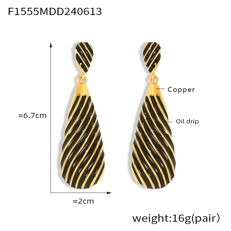 316L Stainless Steel 18K Gold PVD Enamel Water Drop Earrings - Elegant Gold Enamel Water Drop Earrings Wholesale Stainless Steel Jewelry - Sensitive Skin Friendly - Detail 1