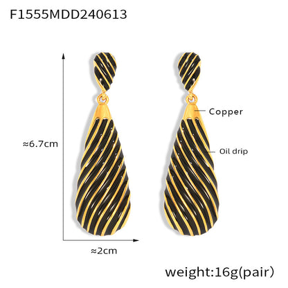 316L Stainless Steel 18K Gold PVD Enamel Water Drop Earrings - Elegant Gold Enamel Water Drop Earrings Wholesale Stainless Steel Jewelry - Sensitive Skin Friendly - Detail 1